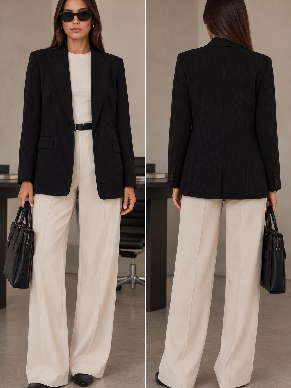 Women's Black Pinstripe Single-Button Blazer